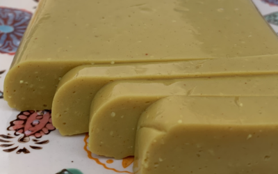 tofu de alubias en plato troceado en un extremo